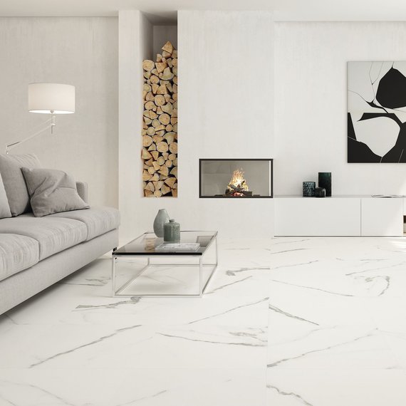 Johnson Tiles Matt Effect Glide White Carrara Marble 600 x 600 Porcelain Tiles