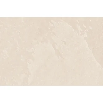 A large beige porcelain tile shows a subtle stone texture with soft marbling and a smooth, matte-looking surface in a neutral finish.