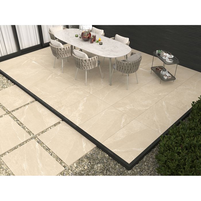 roca_roomset_beige_outdoor tiles Roca 60x90x2 Beige Matt R11 Outdoor Porcelain tiles 90cm x 60cm x 2cm